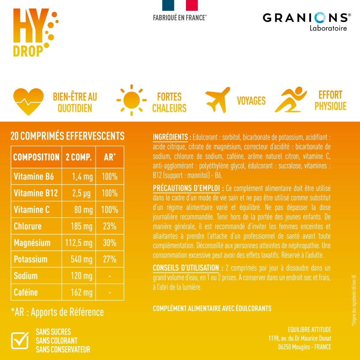 HYDROP - BOOST CAFEINE ingrédients - composition - précautions d'emploi - conseils d'utilisation