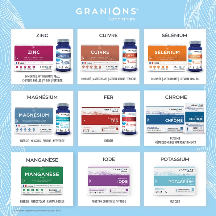 Granions de Chrome - Gamme oligo-éléments
Maintien d'une glycémie normale; 
Limite les envies de sucres et les pulsions sucrées
