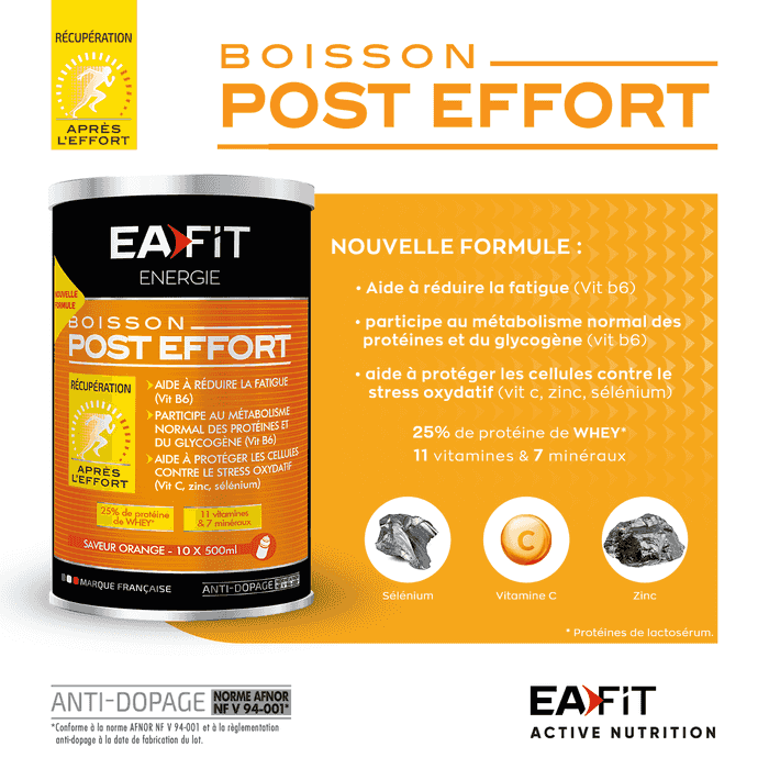 Eafit Post effort vue de dos - Récupération après course - Protéines - Vitamines - Minéraux