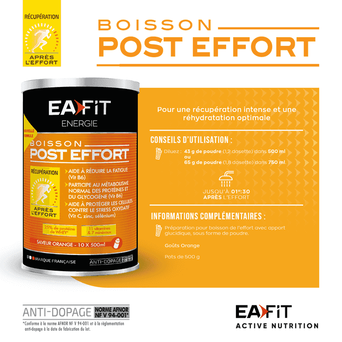 Eafit Post effort vue de dos - Récupération après course - Protéines - Vitamines - Minéraux