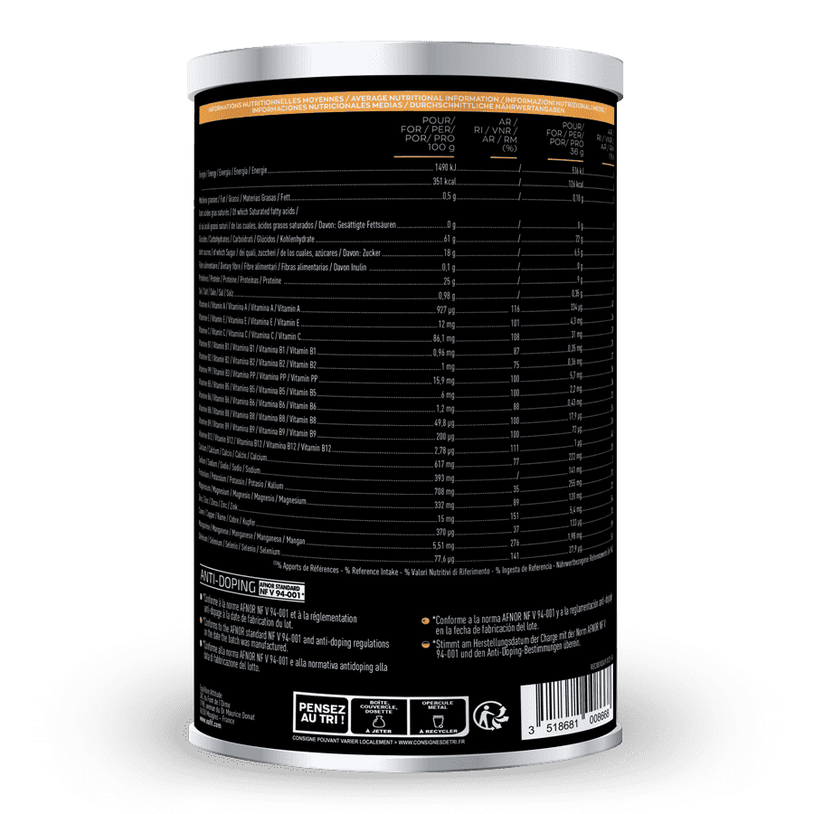 Eafit Post effort vue de dos - Récupération après course - Protéines - Vitamines - Minéraux - Dos - Ingrédients