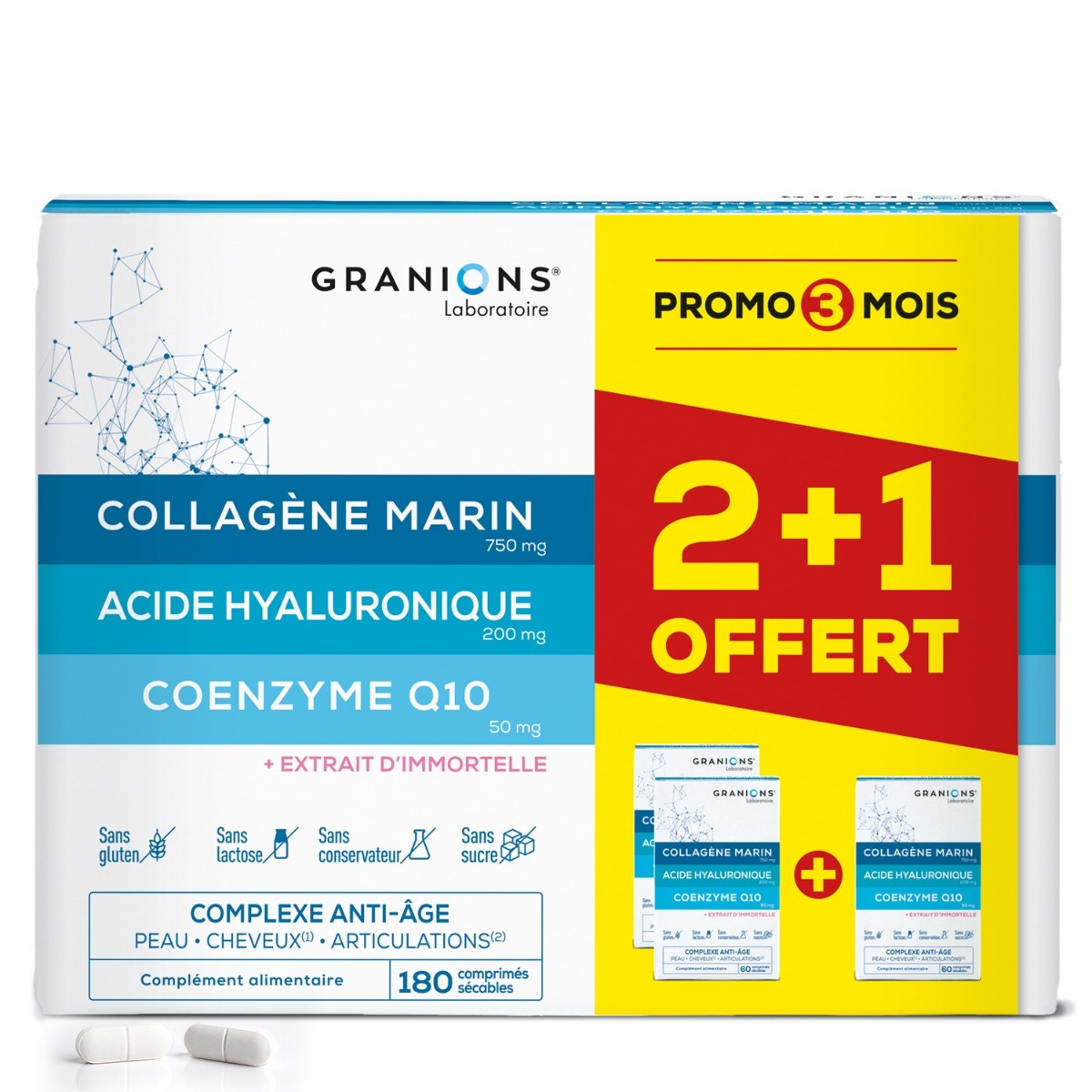 Complexe anti-âge Collagène, Acide Hyaluronique & Coenzyme Q10 - Format 3 mois