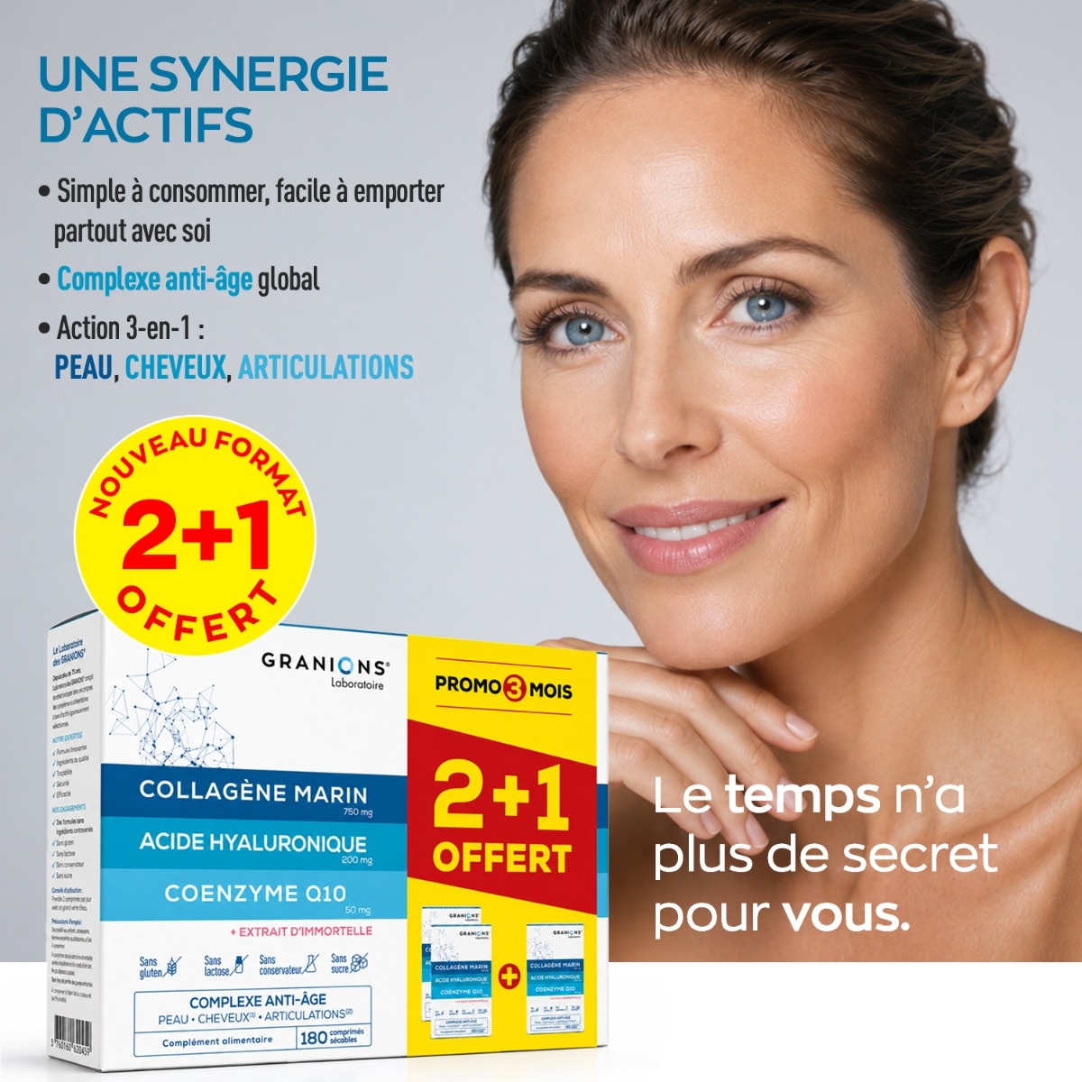 Complexe anti-âge Collagène, Acide Hyaluronique & Coenzyme Q10 - Format 3 mois