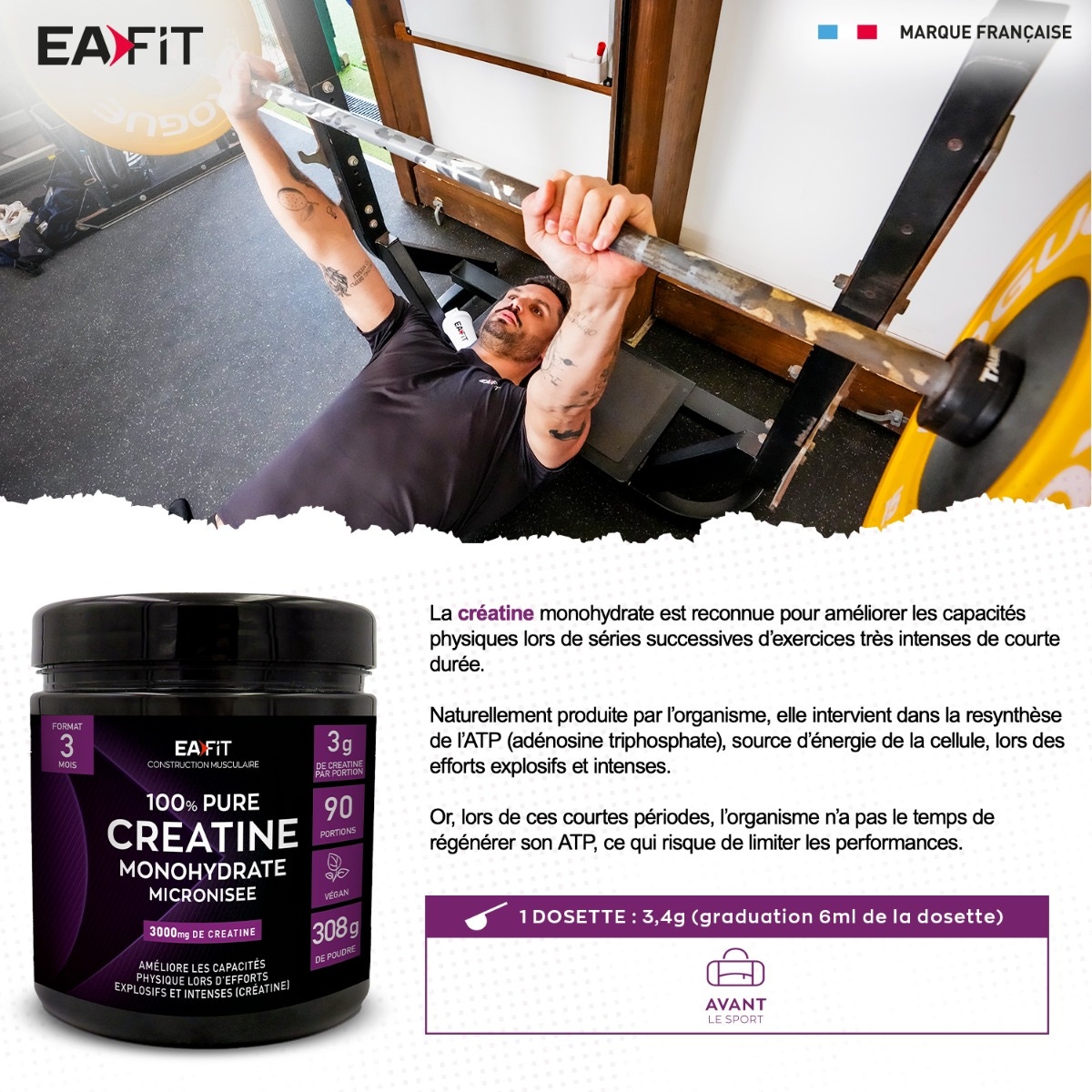 EAFIT Pure Créatine 308 g poudre - 3 mois
